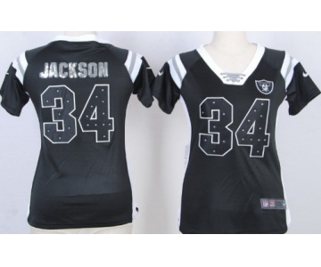 Nike Oakland Raiders #34 Bo Jackson Drilling Sequins Black Womens Jersey