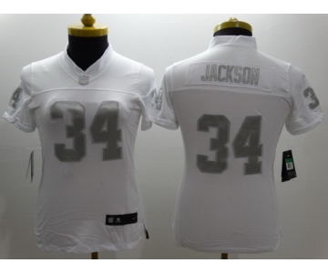 Nike Oakland Raiders #34 Bo Jackson Platinum White Limited Womens Jersey