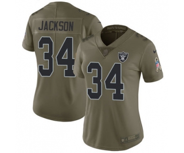 Nike Raiders #34 Bo Jackson Olive Women's Stitched NFL Limited 2017 Salute to Service Jersey