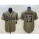 Men's Las Vegas Raiders #13 Hunter Renfrow 2022 Olive Salute to Service Cool Base Stitched Baseball Jersey