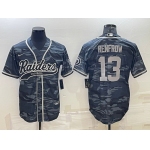 Men's Las Vegas Raiders #13 Hunter Renfrow Grey Camo With Patch Cool Base Stitched Baseball Jersey