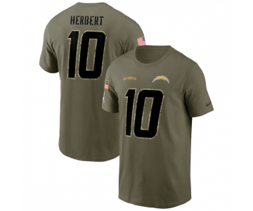 Men's Los Angeles Chargers #10 Justin Herbert 2022 Olive Salute to Service T-Shirt