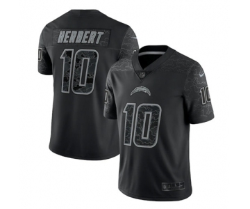 Men's Los Angeles Chargers #10 Justin Herbert Black Reflective Limited Stitched Football Jersey