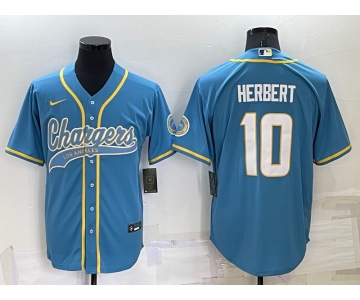 Men's Los Angeles Chargers #10 Justin Herbert Light Blue Stitched MLB Cool Base Nike Baseball Jersey