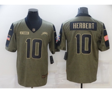 Men's Los Angeles Chargers #10 Justin Herbert Nike Olive 2021 Salute To Service Limited Player Jersey