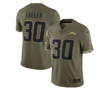 Men's Los Angeles Chargers #30 Austin Ekeler 2022 Olive Salute To Service Limited Stitched Jersey