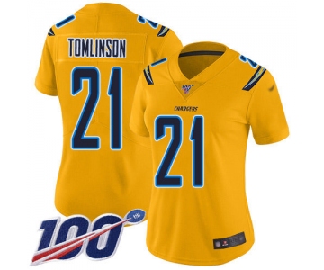 Nike Chargers #21 LaDainian Tomlinson Gold Women's Stitched NFL Limited Inverted Legend 100th Season Jersey