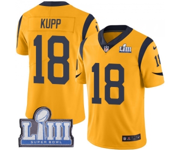 #18 Limited Cooper Kupp Gold Nike NFL Men's Jersey Los Angeles Rams Rush Vapor Untouchable Super Bowl LIII Bound