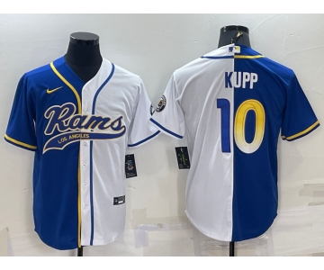 Men's Los Angeles Rams #10 Cooper Kupp Royal White Split With Patch Cool Base Stitched Baseball Jersey