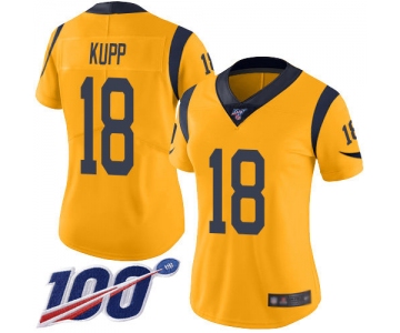 Nike Rams #18 Cooper Kupp Gold Women's Stitched NFL Limited Rush 100th Season Jersey