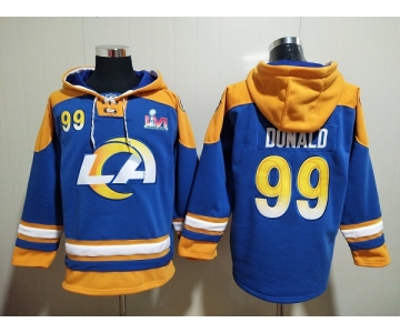 Men's Los Angeles Rams #99 Aaron Donald 2022 Royal Super Bowl LVI Champions Pullover Hoodie