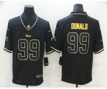 Men's Los Angeles Rams #99 Aaron Donald Black 100th Season Golden Edition Jersey