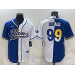 Men's Los Angeles Rams #99 Aaron Donald Royal White Split With Patch Cool Base Stitched Baseball Jersey