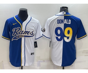 Men's Los Angeles Rams #99 Aaron Donald Royal White Split With Patch Cool Base Stitched Baseball Jersey