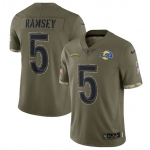 Men's Los Angeles Rams #5 Jalen Ramsey 2022 Olive Salute To Service Limited Stitched Jersey