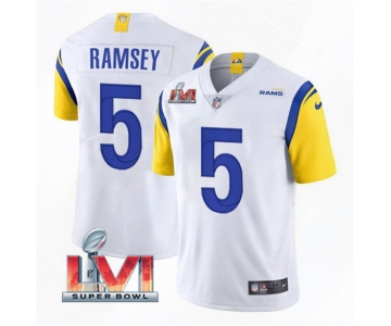 Men's Los Angeles Rams #5 Jalen Ramsey 2022 White Super Bowl LVI Vapor Limited Stitched Jersey