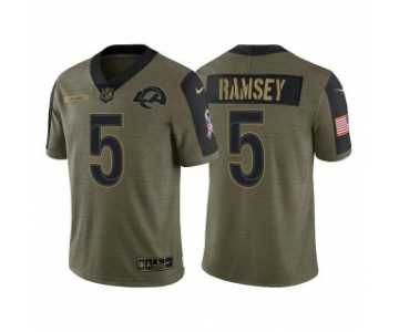 Men's Los Angeles Rams #5 Jalen Ramsey Olive 2021 Salute To Service Limited Stitched Jersey