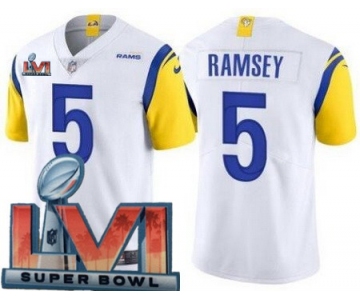 Women's Los Angeles Rams #5 Jalen Ramsey Limited White Alternate 2022 Super Bowl LVI Bound Vapor Jersey