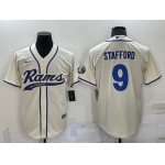 Men's Los Angeles Rams #9 Matthew Stafford Cream Stitched Cool Base Nike Baseball Jersey