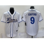 Men's Los Angeles Rams #9 Matthew Stafford White Stitched Cool Base Nike Baseball Jersey