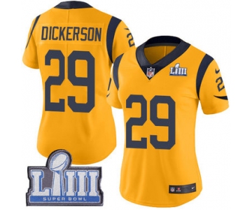 #29 Limited Eric Dickerson Gold Nike NFL Women's Jersey Los Angeles Rams Rush Vapor Untouchable Super Bowl LIII Bound