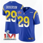 Men's Los Angeles Rams #29 Eric Dickerson 2022 Royal Super Bowl LVI Vapor Limited Stitched Jersey