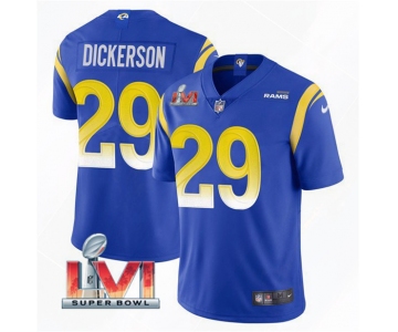 Men's Los Angeles Rams #29 Eric Dickerson 2022 Royal Super Bowl LVI Vapor Limited Stitched Jersey