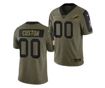 Men's Olive Miami Dolphins ACTIVE PLAYER Custom 2021 Salute To Service Limited Stitched Jersey