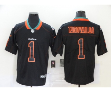 Men's Miami Dolphins #1 Tua Tagovailoa 2020 Black Lights Out Color Rush Stitched NFL Nike Limited Jersey