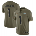 Men's Miami Dolphins #1 Tua Tagovailoa 2022 Olive Salute To Service Limited Stitched Jersey