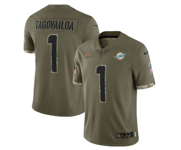 Men's Miami Dolphins #1 Tua Tagovailoa 2022 Olive Salute To Service Limited Stitched Jersey