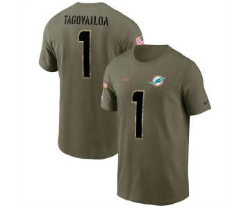 Men's Miami Dolphins #1 Tua Tagovailoa 2022 Olive Salute to Service T-Shirt