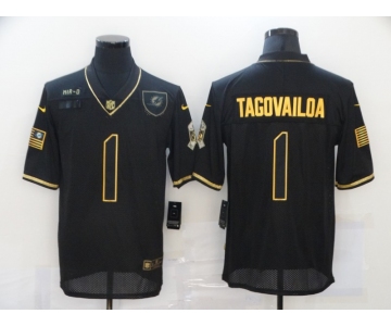 Men's Miami Dolphins #1 Tua Tagovailoa Black Gold 2020 Salute To Service Stitched NFL Nike Limited Jersey