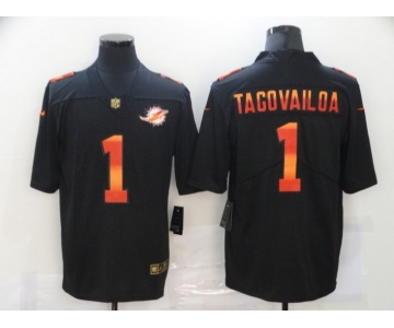 Men's Miami Dolphins #1 Tua Tagovailoa Black Red Orange Stripe Vapor Limited Nike NFL Jersey