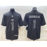 Men's Miami Dolphins #1 Tua Tagovailoa Black Reflective Limited Stitched Football Jersey