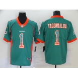 Men's Miami Dolphins #1 Tua Tagovailoa Green 2020 Fashion Drift Color Rush Stitched NFL Nike Limited Jersey