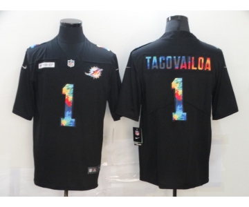 Men's Miami Dolphins #1 Tua Tagovailoa Multi-Color Black 2020 NFL Crucial Catch Vapor Untouchable Nike Limited Jersey