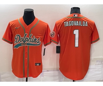 Men's Miami Dolphins #1 Tua Tagovailoa Orange Stitched Cool Base Nike Baseball Jersey