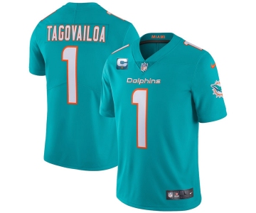 Men's Miami Dolphins 2022 #1 Tua Tagovailoa Aqua With 1-star C Patch Vapor Limited Stitched NFL Jersey