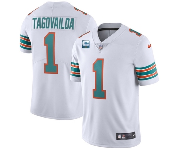 Men's Miami Dolphins 2022 #1 Tua Tagovailoa White With 1-star C Patch Stitched Jersey