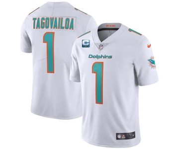 Men's Miami Dolphins 2022 #1 Tua Tagovailoa White With 1-star C Patch Vapor Limited Stitched NFL Jersey