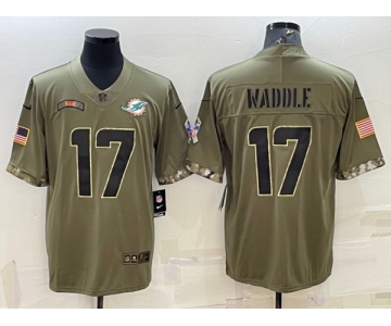 Men's Miami Dolphins #17 Jaylen Waddle 2022 Olive Salute To Service Limited Stitched Baseball Jersey