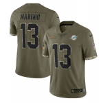 Men's Miami Dolphins #13 Dan Marino 2022 Olive Salute To Service Limited Stitched Jersey