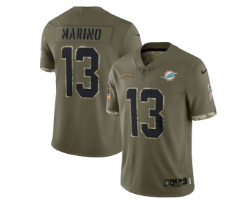 Men's Miami Dolphins #13 Dan Marino 2022 Olive Salute To Service Limited Stitched Jersey