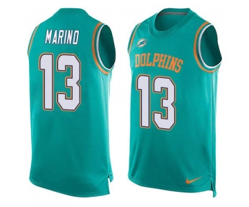 Men's Miami Dolphins #13 Dan Marino Aqua Green Hot Pressing Player Name & Number Nike NFL Tank Top Jersey
