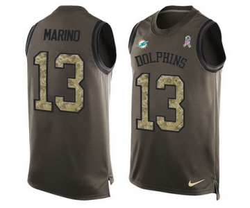 Men's Miami Dolphins #13 Dan Marino Green Salute to Service Hot Pressing Player Name & Number Nike NFL Tank Top Jersey