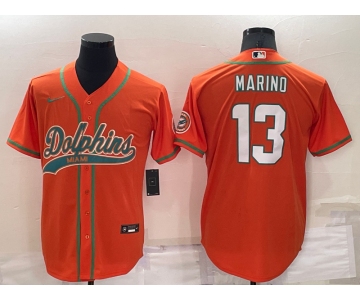 Men's Miami Dolphins #13 Dan Marino Orange Stitched Cool Base Nike Baseball Jersey