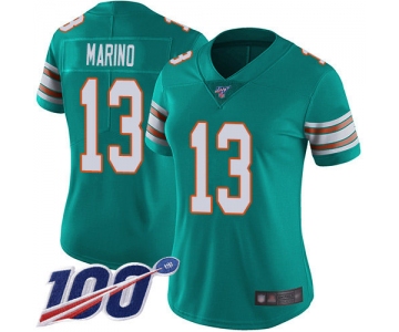 Nike Dolphins #13 Dan Marino Aqua Green Alternate Women's Stitched NFL 100th Season Vapor Limited Jersey