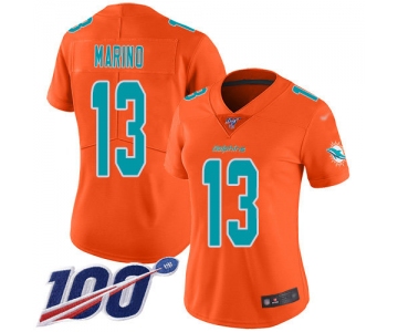 Nike Dolphins #13 Dan Marino Orange Women's Stitched NFL Limited Inverted Legend 100th Season Jersey