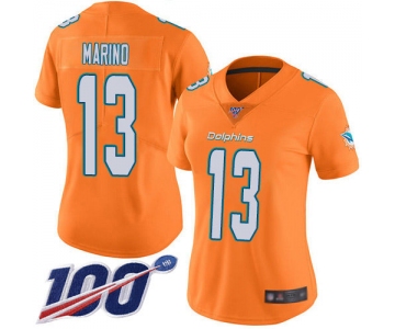 Nike Dolphins #13 Dan Marino Orange Women's Stitched NFL Limited Rush 100th Season Jersey